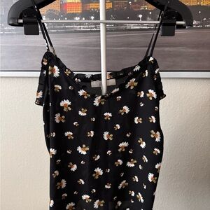 LOFT Black Floral Spaghetti Strap Top